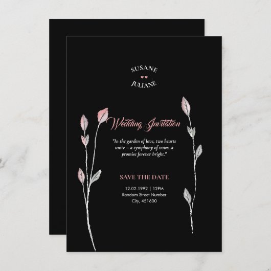 Minimalistisch Elegant Zwart Huwelijk Modern & Sop Kaart (Voorkant / Achterkant)