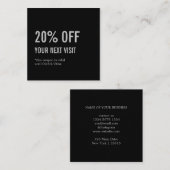 Minimalistisch elegant zwart kortingskaartje (Voorkant / Achterkant)