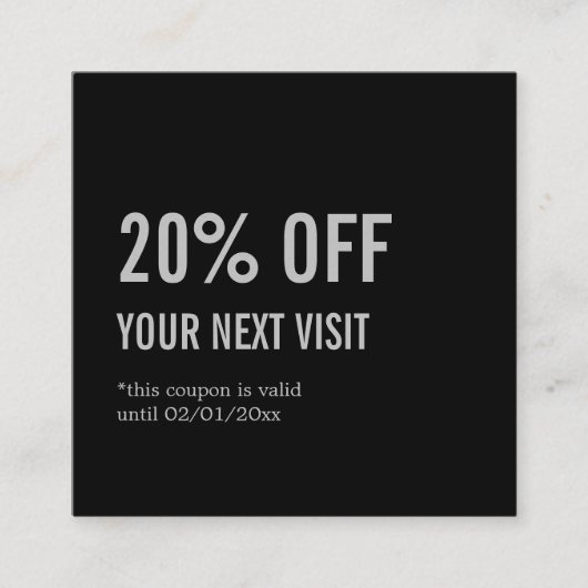 Minimalistisch elegant zwart kortingskaartje (Voorkant)
