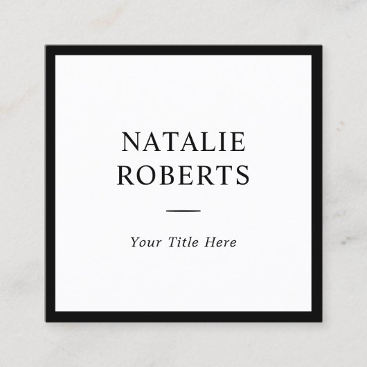 Minimalistisch Elegant Zwart Lijst Professioneel Vierkante Visitekaartje (Voorkant)