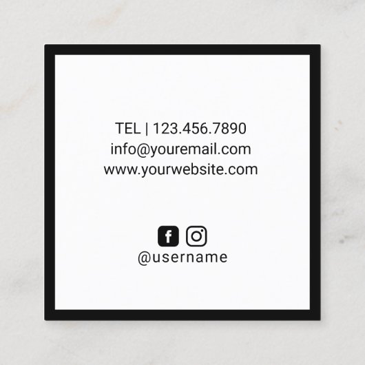 Minimalistisch Elegant Zwart Lijst Professioneel Vierkante Visitekaartje (Achterkant)