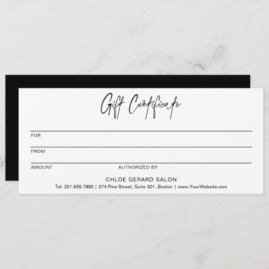 Minimalistisch Elegant Zwart Modern Cadeaubon (Voorkant / Achterkant)