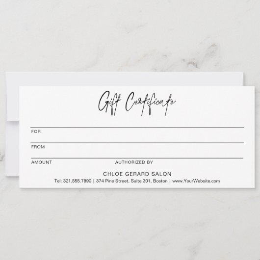 Minimalistisch Elegant Zwart Modern Cadeaubon (Voorkant)