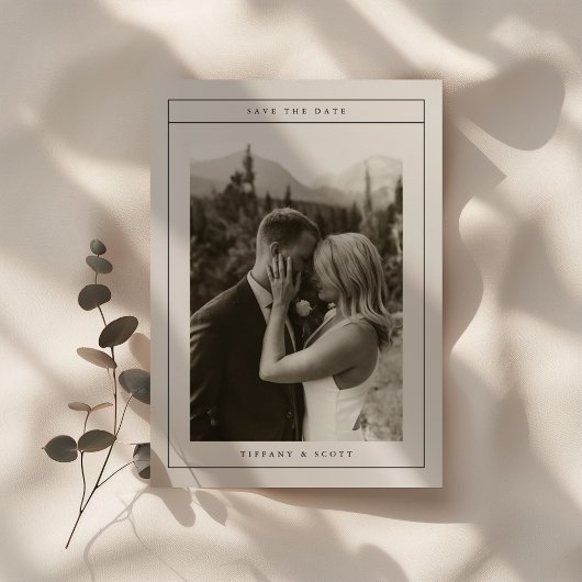 Minimalistisch Elegant Zwart-wit Fotobruiloft Save The Date