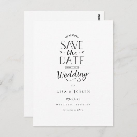 Minimalistisch Elegant Zwart-wit Save the Date Briefkaart (Voorkant / Achterkant)