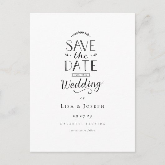 Minimalistisch Elegant Zwart-wit Save the Date Briefkaart (Voorkant)