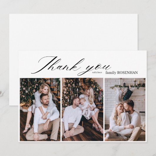 Minimalistisch Elegante 3 Foto Dank Je Bedankkaart (Voorkant / Achterkant)