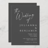 Minimalistisch ellegant Black Modern Script Wedden Kaart (Voorkant / Achterkant)