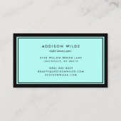 Minimalistisch ellegant eenvoudig zwart Blauwgroen Visitekaartje (Achterkant)