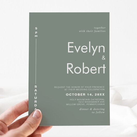 Minimalistisch ellegant formeel groen huwelijk kaart