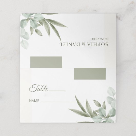 Minimalistisch elyptusbladeren plaatskaartje (Buitenkant ongevouwen)