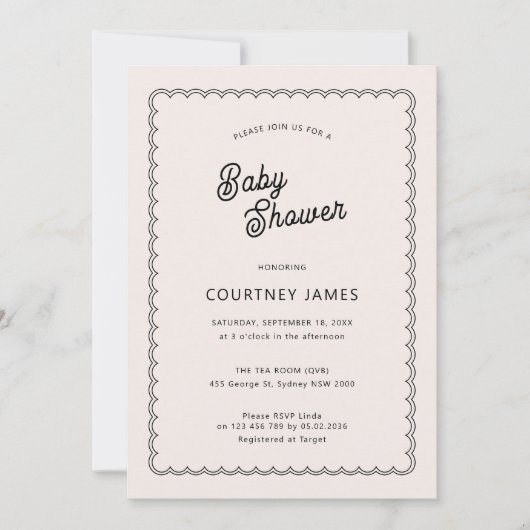 Minimalistisch en eenvoudig gescallopeerd Baby sho Kaart (Voorkant)