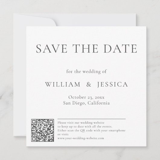 Minimalistisch en elegant met QR-code Save The Date (Voorkant)