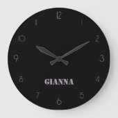 Minimalistisch en Elegant Zwart Roos Quartz Naam Grote Klok (Voorkant)