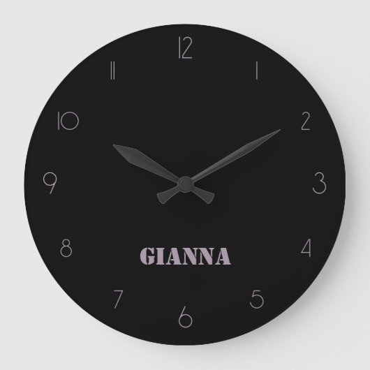 Minimalistisch en Elegant Zwart Roos Quartz Naam Grote Klok (Voorkant)