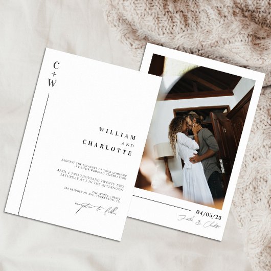 Minimalistisch en grafisch monogram huwelijk kaart