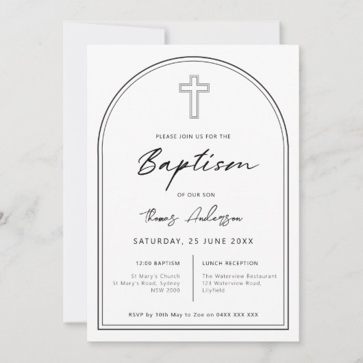 Minimalistisch enkelvoudig dwarsboogdoopsel kaart (Voorkant)