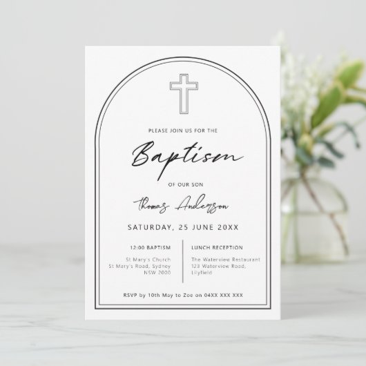 Minimalistisch enkelvoudig dwarsboogdoopsel kaart (Staand voorkant)