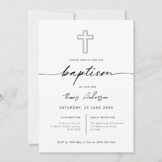 Minimalistisch enkelvoudig kruis doopsel kaart (Voorkant)