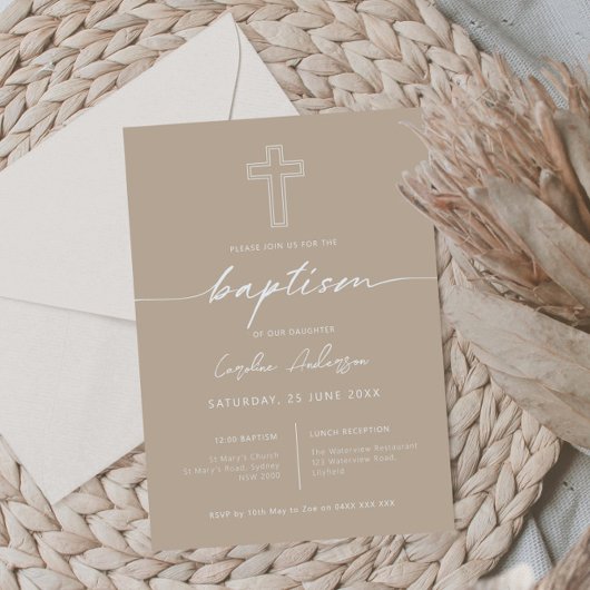 Minimalistisch enkelvoudig kruis doopsel kaart