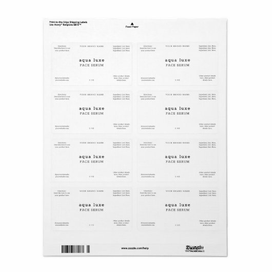 Minimalistisch etiket gezichtsserum (Full Sheet)