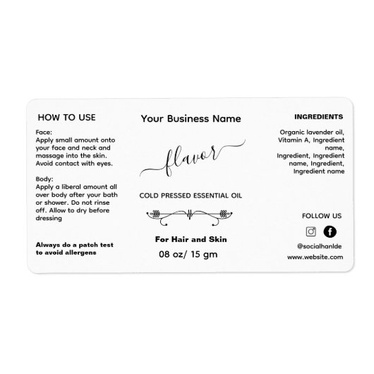 Minimalistisch etiket van essentiële olie fles (Voorkant)