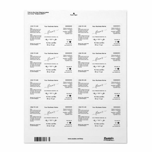 Minimalistisch etiket van essentiële olie fles (Full Sheet)