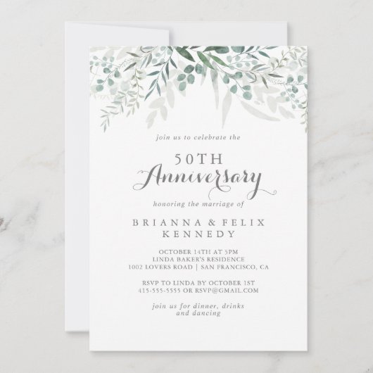 Minimalistisch Eucalyptus 50th Wedding Jubileum Kaart (Voorkant)
