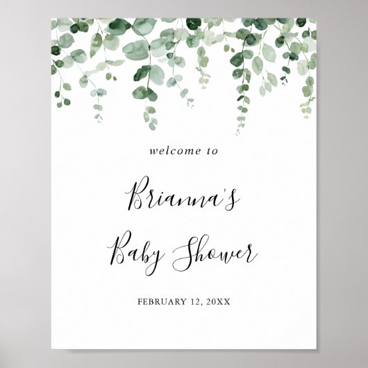 Minimalistisch Eucalyptus Baby shower WelkomstPost Poster (Voorkant)