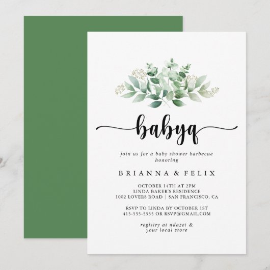 Minimalistisch Eucalyptus BabyQ Baby shower Barbec Kaart (Voorkant / Achterkant)