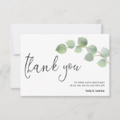 Minimalistisch Eucalyptus Blad Script Foto Bruilof Bedankkaart (Voorkant)