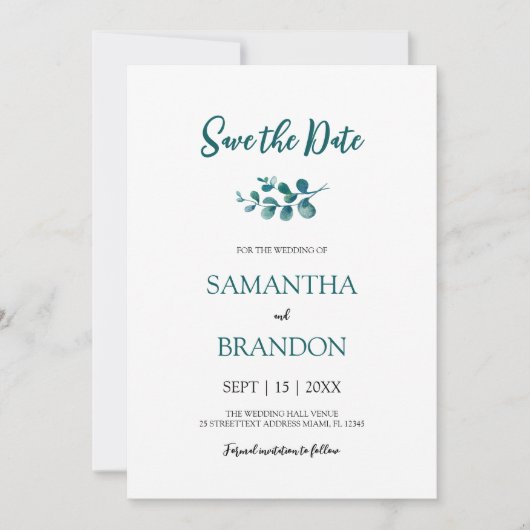 Minimalistisch eucalyptus botanisch rustiek groen save the date (Voorkant)