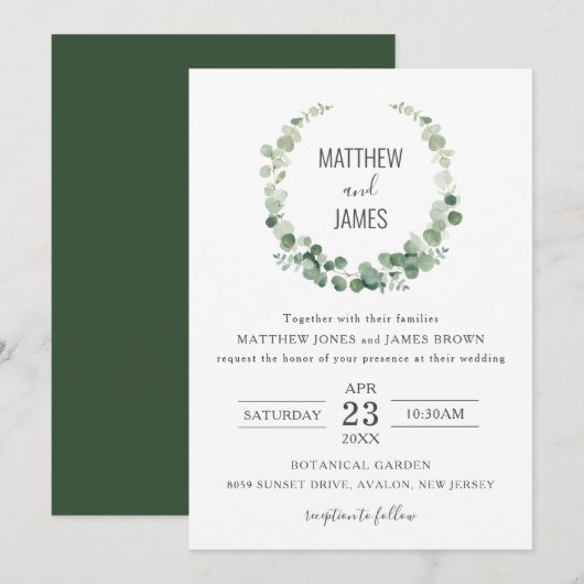 Minimalistisch Eucalyptus Greenery Gay Wedding Kaart (Voorkant / Achterkant)