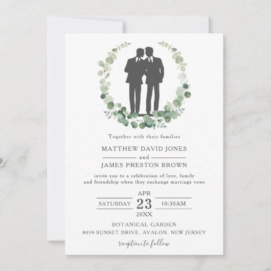 Minimalistisch Eucalyptus Greenery Gay Wedding Mr  Kaart (Voorkant)