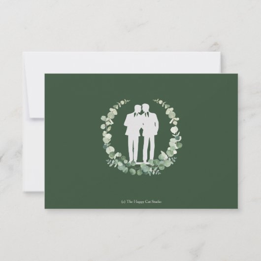 Minimalistisch Eucalyptus Greenery Reply Gay Weddi RSVP Kaartje (Achterkant)