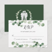 Minimalistisch Eucalyptus Greenery Reply Gay Weddi RSVP Kaartje (Voorkant / Achterkant)