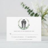 Minimalistisch Eucalyptus Greenery Wreath Gay Wedd RSVP Kaartje (Staand voorkant)