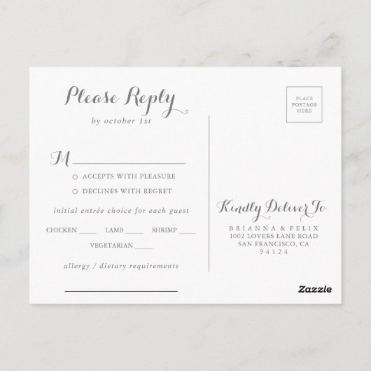 Minimalistisch Eucalyptus Menu Keuze RSVP Briefkaa (Achterkant)