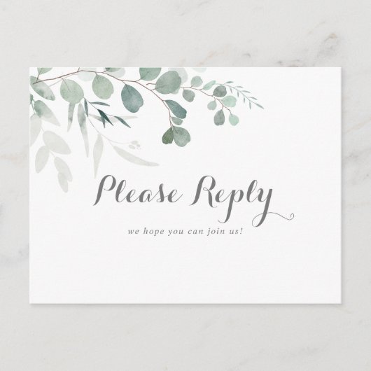 Minimalistisch Eucalyptus Menu Keuze RSVP Briefkaa (Voorkant)