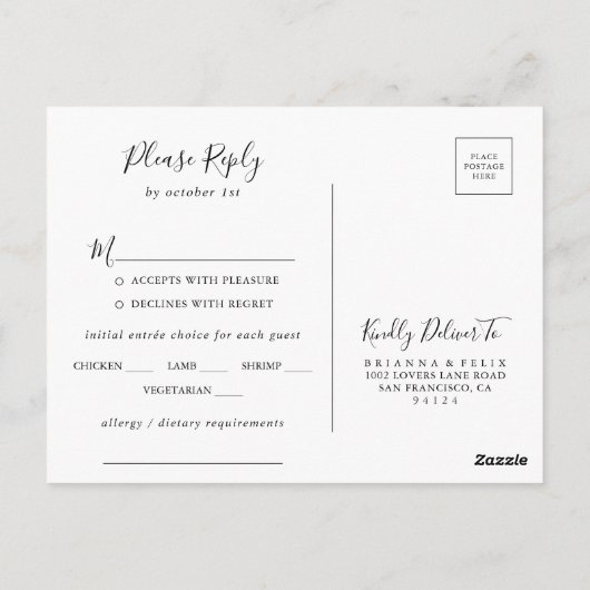 Minimalistisch Eucalyptus Menu Keuze RSVP Briefkaa (Achterkant)
