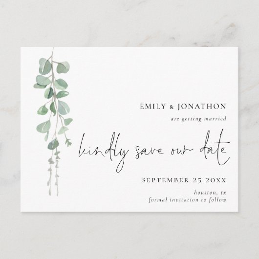 Minimalistisch Eucalyptus QR-codescript Opslaan da Briefkaart (Voorkant)