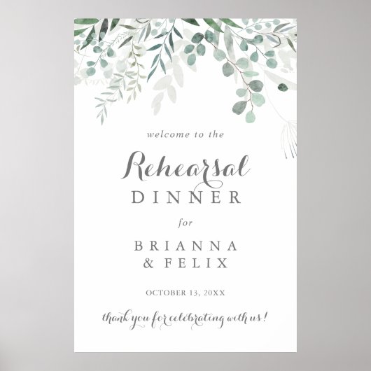 Minimalistisch eucalyptus repetitie diner welkom poster (Voorkant)
