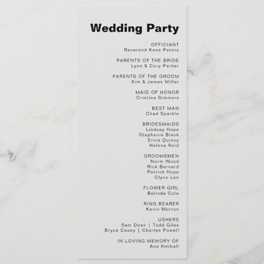 Minimalistisch eulegant formeel Black Wedding Prog Programmakaart (Achterkant)