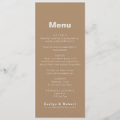 Minimalistisch eulegant formeel bruin bruiloft men menu (Voorkant)