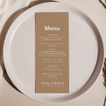 Minimalistisch eulegant formeel bruin bruiloft men menu<br><div class="desc">Deze minimalistische elegante formele bruine trouwmenukaart is perfect voor een rustige bruiloft. Het ontwerp is voorzien van een mooi lettertype op een bruine achtergrond om uw evenement te verfraaien.</div>