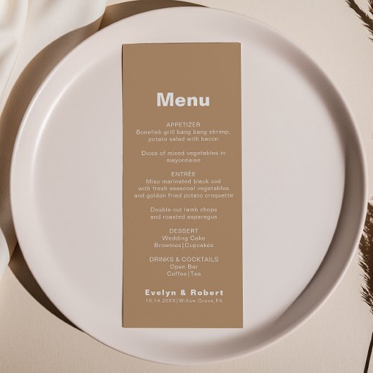 Minimalistisch eulegant formeel bruin bruiloft men menu