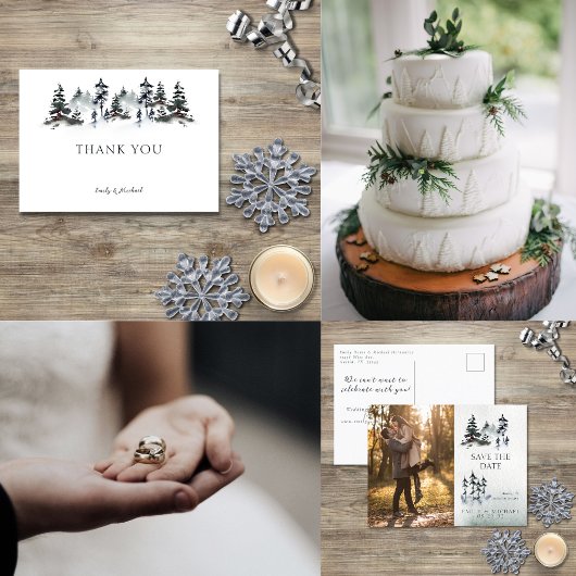 Minimalistisch Evergreen Mountain Green Slate Blue All In One Uitnodiging