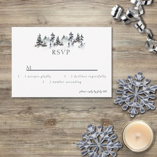 Minimalistisch Evergreen Mountain Green Slate Blue RSVP Kaartje