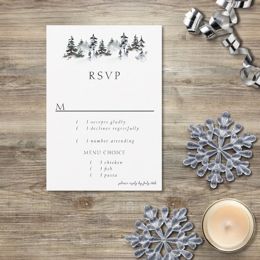Minimalistisch Evergreen Mountain Green Slate Blue RSVP Kaartje