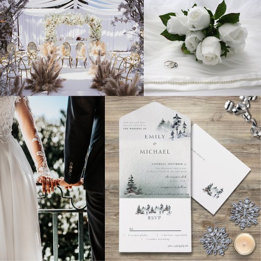 Minimalistisch Evergreen Mountain Green Slate Blue RSVP Kaartje